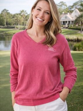 Moss Creek Hilton Head Golf Sweater M Pink Preppy Country Club